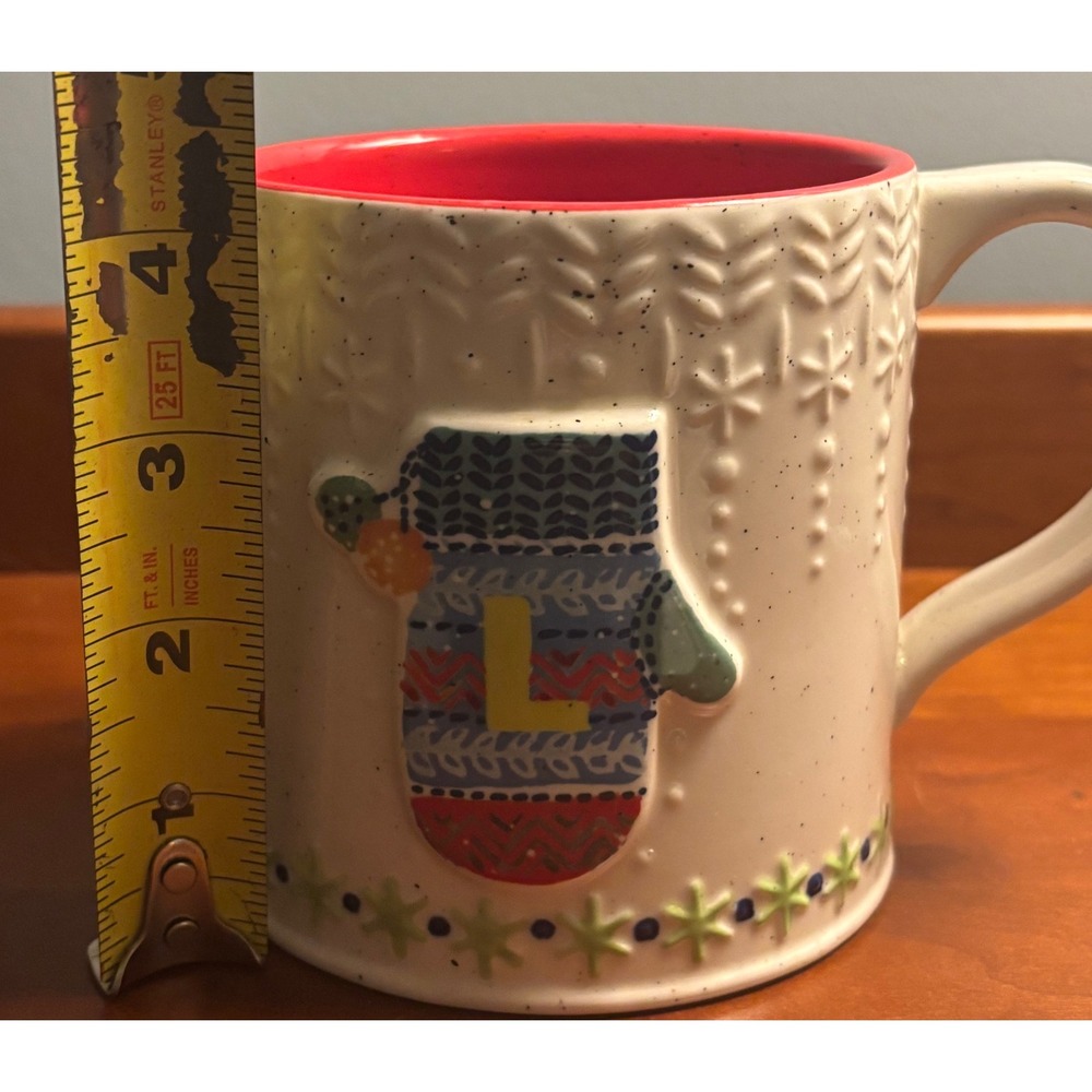 Anthropologie Letter L Mitten Mug Cream Red Speckled Holiday Christmas Gift‎ - Picture 8 of 8